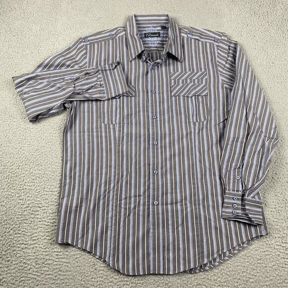 7 Diamond Button UP Shirt Men's XL Gray Blue Striped - Picture 3 of 9